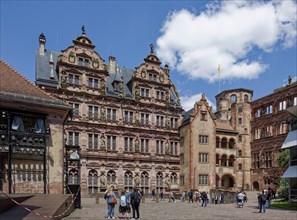 Castle courtyard with the Friedrichsbau residential palace, Heidelberg Castle and castle ruins,