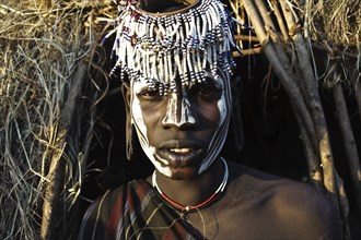Portrait of a woman from the Mursi tribe, Omo valley, Ethiopia, Africa