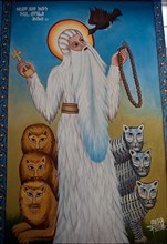 Painting depicting Abune Gebre Menfes Kidus, egyptian christian saint highly revered in Ethiopia