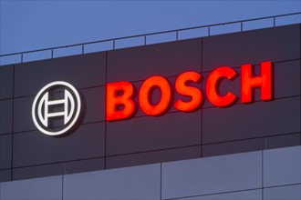 Logo of Robert Bosch GmbH on the facade of a building, Waiblingen, Baden-Wuerttemberg, Germany,