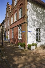 Brick house with gable in Friedrichstadt, Nordfriesland district, Schleswig-Holstein, Germany,