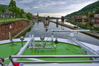 Heidelberg barrage, ship lock on the banks of the Neckar river, Old Town of Heidelberg, Heidelberg,