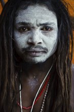 Portrait of a hindu ascetic, sadhu belonging to the naga order, Varanasi, India, Asia