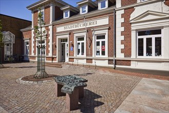City relief and city library in Niebuell, North Friesland district, Schleswig-Holstein, Germany,