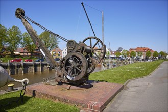 Historic crane, an English hand crane from 1834 in the harbour of Toenning, district of