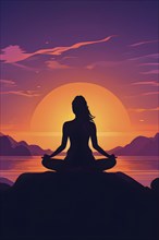 Illustration of a yoga pose silhouette in calm harmony bathed in the breathtaking palette of a