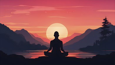 Illustration of a yoga pose silhouette in calm harmony bathed in the breathtaking palette of a