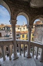 View of houses in Venice from the spiral staircase of Palazzo Contarini del Bovolo, palace with