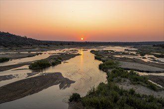 Sunset at the Olifants River, African savannah, Kruger National Park, South Africa, Africa