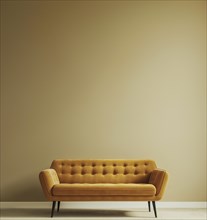 Mustard velvet fabric sofa isolated, AI generated