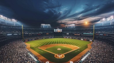 American baseball crowded stadium during championship game, AI generated