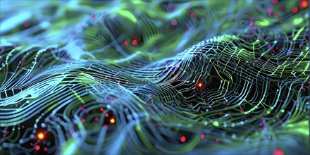 Abstract illustration of artificial intelligence as an intricate web of neural networks, AI