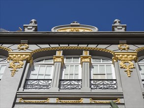 Detailed facade of a historic building with elaborate decorations, Tenerife, Spain, Europe