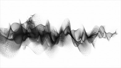 Abstract flowing mesh in black with dots on a white background, AI generated