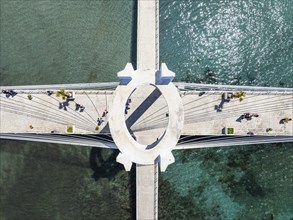 Top Down over Pier in Durres from a drone, Adriatic Sea, Albania, Europe