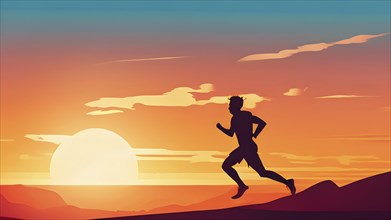 Illustration of a running athlete silhouette in calm harmony bathed in the breathtaking palette of