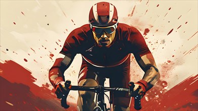 Abstract vintage grungy poster of a cyclist, AI generated