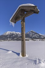 Field cross with Christ figure, Lorettowiesen near Oberstdorf, Allgaeu Alps, Allgaeu, Bavaria,