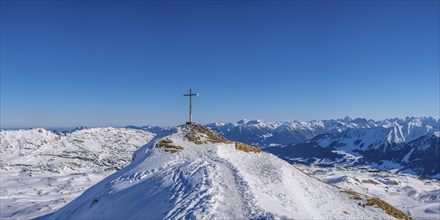Hahnenkoepfle, 2085m, Gottesacker plateau, Kleinwalsertal, Vorarlberg, Austria, behind it the