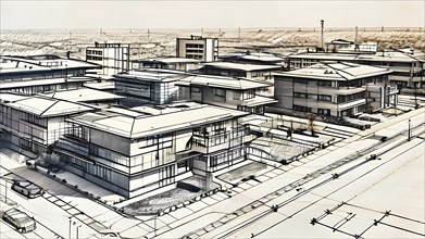 Blueprint of a modern residential neighborhood architecture featuring an envelope of modern