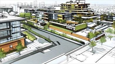 Blueprint of a modern residential neighborhood architecture featuring an envelope of modern