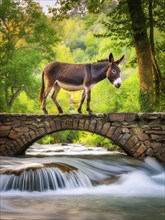 Mnemonic bridge, a mental aid to memorise something, a donkey crosses a stone bridge over a stream,