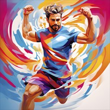 Abstract vibrant illustration capturing fitness and physical well being with bold dynamic lines, AI