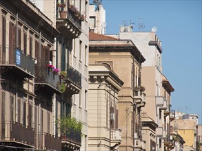 Versatile city view with different building facades and balconies on a sunny day, palermo in sicily