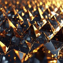 3d digital design art featuring myriad triangles coated in shiny metallic hues, AI generated