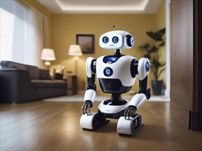 Android, Robot to help with housework in the living room, Symbolic image of artificial intelligence