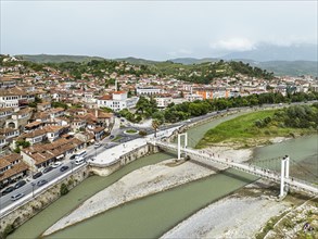 Berat from a drone, Osum River, Albania, Europe