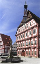 Town Hall and Gasthaus Krone on the market square, Markgroeningen, Baden-Wuerttemberg, Germany,