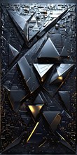 3d digital design art featuring myriad triangles coated in shiny metallic hues, AI generated