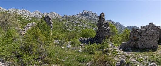 Ruins on the pass road to the Velebit Mountains in Paklenica National Park, Zadar, Dalmatia,
