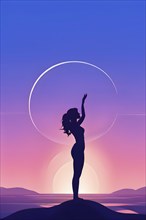 Illustration of a yoga pose silhouette in calm harmony bathed in the breathtaking palette of a