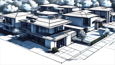 Blueprint of a modern residential neighborhood architecture featuring an envelope of modern