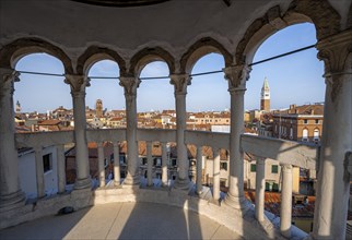 View of houses in Venice with campanile from the tower of Palazzo Contarini del Bovolo, palace with