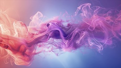 Soft and delicate abstract image with gradients of purple, pink, and orange smoke, AI generated