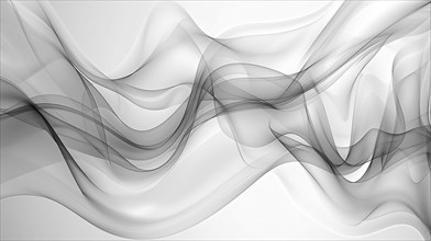 Abstract black and white wavy smoke-like patterns creating an ethereal effect, AI generated