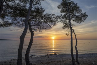 Sunset on the coast, island of Pag, Zadar, Dalmatia, Croatia, Europe