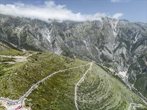 Mountains over Llogara Pass from a drone, Panorama Llogara, Ceraunian Mountains, Albania, Europe
