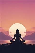 Illustration of a yoga pose silhouette in calm harmony bathed in the breathtaking palette of a