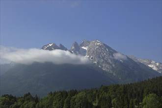 Watzmann massif, with low-hanging cloud, Berchtesgaden, Bavaria, Germany, Europe