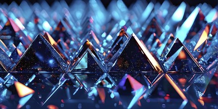 3d digital design art featuring myriad triangles coated in shiny metallic hues, AI generated