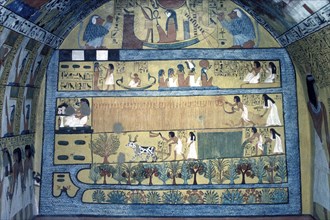 Deir el-Medina, wall painting in the tomb of Sennodjem, depiction of Sennodjem and his woman
