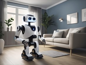 Android, Robot to help with housework in the living room, Symbolic image of artificial intelligence