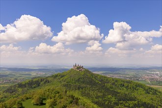 Hohenzollern Castle near Hechingen, blue cloudy sky, Zollernalbkreis, Swabian Alb,