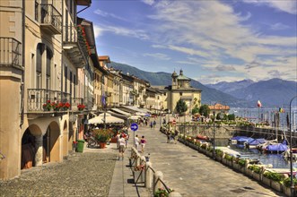 Beautiful Old Town on the Waterfront to Lake Maggiore with Mountain in a Sunny Day in Cannobio,