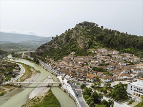 Berat from a drone, Osum River, Albania, Europe