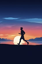 Illustration of a running athlete silhouette in calm harmony bathed in the breathtaking palette of